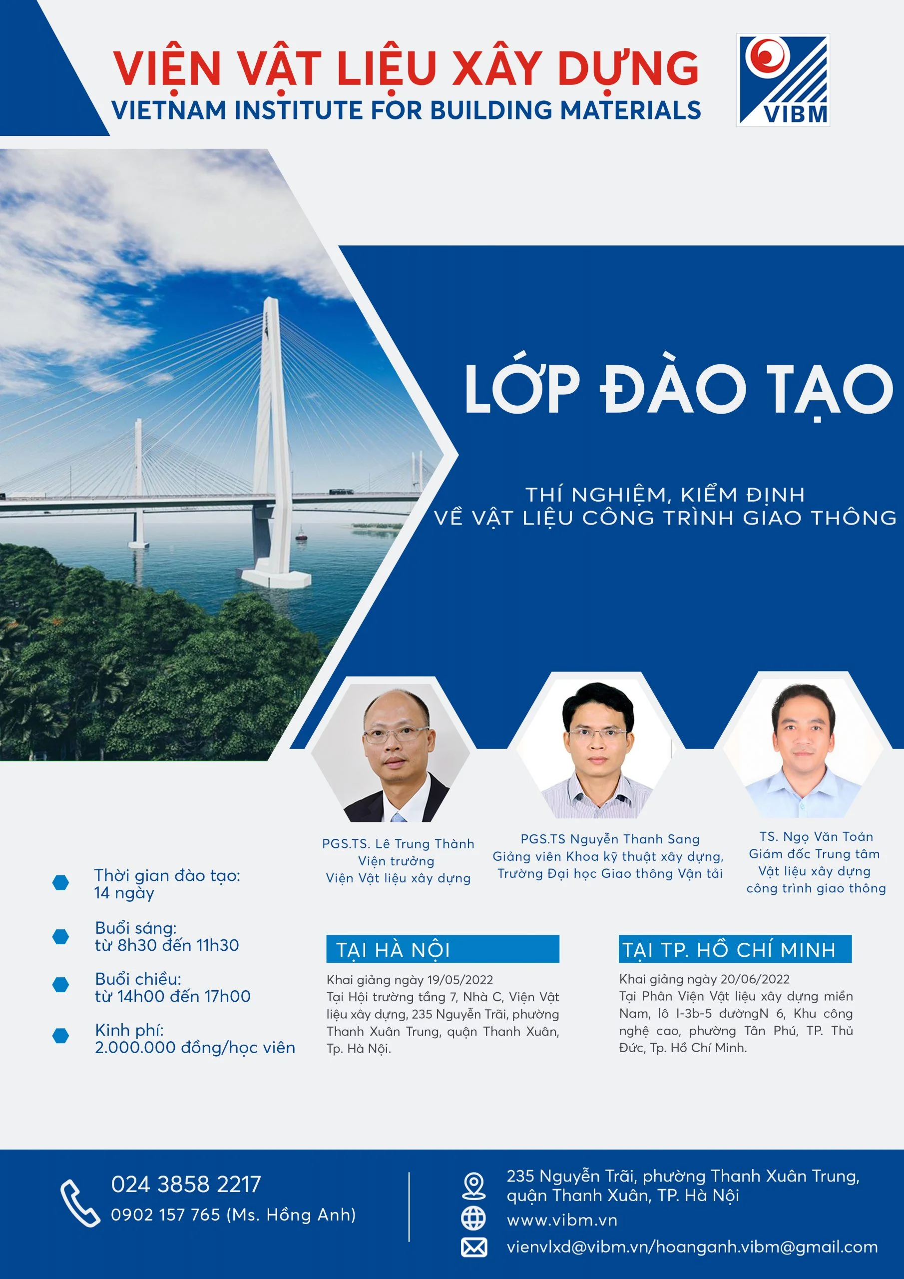 THÔNG BÁO THAY ĐỔI LỊCH KHAI GIẢNG LỚP ĐÀO TẠO THÍ NGHIỆM, KIỂM ĐỊNH VỀ VẬT LIỆU CÔNG TRÌNH GIAO THÔNG
