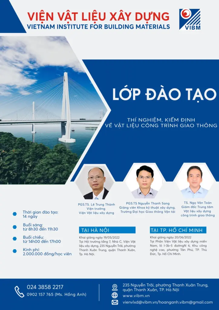 THÔNG BÁO THAY ĐỔI LỊCH KHAI GIẢNG LỚP ĐÀO TẠO THÍ NGHIỆM, KIỂM ĐỊNH VỀ VẬT LIỆU CÔNG TRÌNH GIAO THÔNG