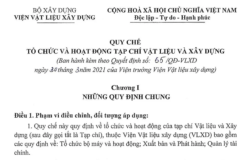 Quy chế Tổ chức và hoạt động của Tạp chí