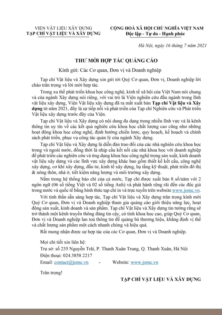 THƯ MỜI HỢP TÁC QUẢNG CÁO
