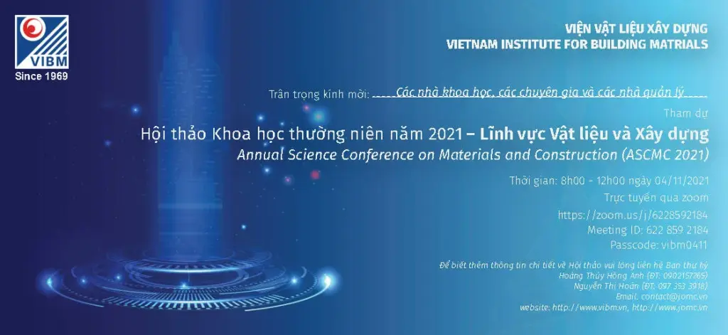 Hội thảo Khoa học thường niên năm 2021 – Lĩnh vực Vật liệu và Xây dựng (Annual Science Conference on Materials and Construction – ASCMC 2021)